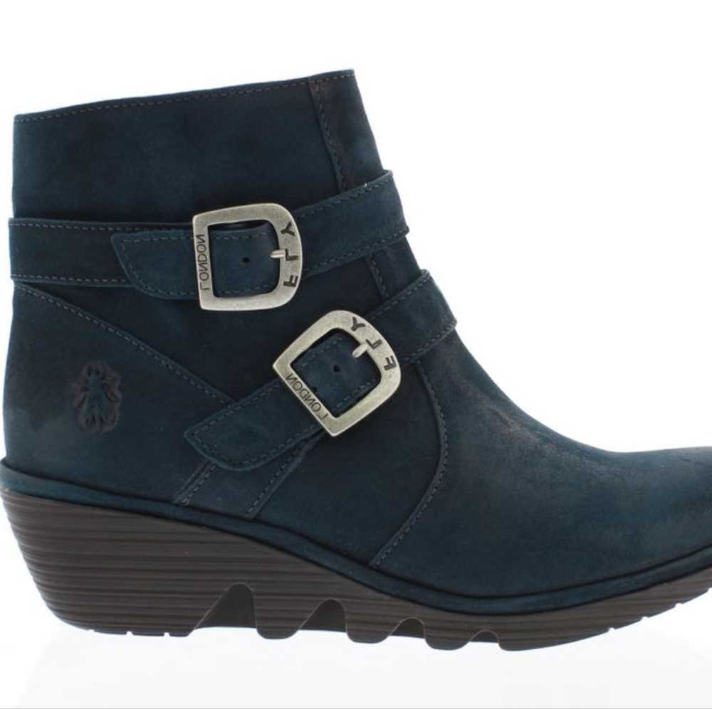 Fly London Boots Dark Green Forest Suede Perz914 Wedge Heel Boots Size 38 US 7